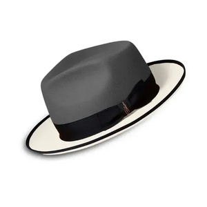 Gray Black Wool Felt Fedora <b>Hat</b> Two Tone Bow <b>Band</b> Unisex Adult Formal Cap 56-58CM - Product Image 3