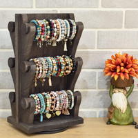 Présentoir de bracelet en bois à 3 niveaux brun foncé rotatif à deux côtés support d'organisation de chouchou de bracelet