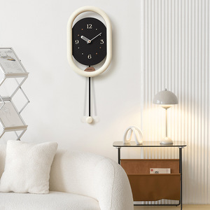 Trendy Cream <b>Wall</b> <b>Clock</b> Oval Shape Battery Powered Nordic <b>Design</b> Living Room Decor - Product Image 2