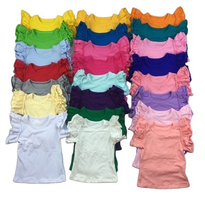 RTS Hot Sale Kids Plain <b>Flutter</b> <b>Sleeve</b> Shirts Wholesale Cheap Summer Baby Girls Ruffle <b>Tops</b> for Children Boutique Clothes - Product Image 1