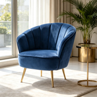 Fauteuil d'appoint moderne en velours bleu marine, design durable, capitonné, avec pieds en métal doré, pour salon, certifié BSCI