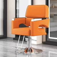 Fauteuil de Barbier Haut de Gamme pour Salon de Coiffure Homme, Rotatif et Relevable, en Acier Inoxydable et Métal Noir