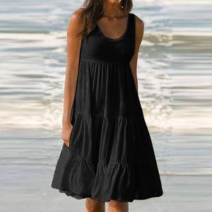 Robe d'été décontractée pour femmes, sans manches, ample, grande taille, robe de plage maxi unie pour femmes - Product Image 3
