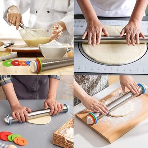 Rouleau à pâtisserie réglable en acier inoxydable 304, très vendu, avec 4 anneaux de réglage d'épaisseur amovibles - Product Image 6