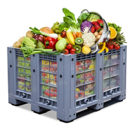 Bac à palettes en plastique recyclé HDPE ventilé avec couvercle, capacité 606L, pour usage alimentaire et pharmaceutique