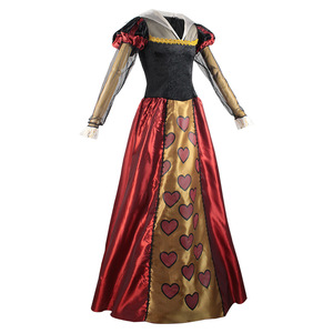 Costume de reine des cœurs pour adulte, robe de cosplay avec couronne, motif de cœurs rouges et dorés, tenue de spectacle sur scène - Product Image 3
