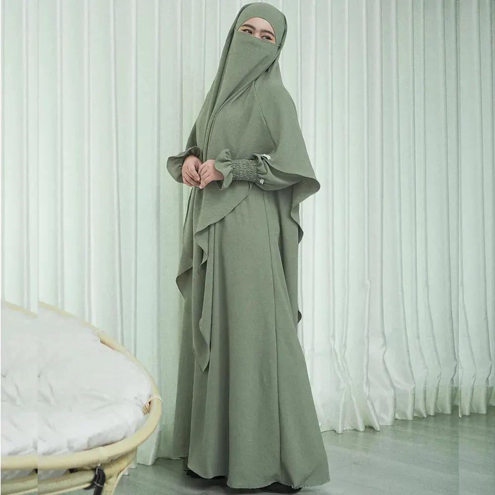 NEU Hochwertige EID Islamische Kleidung in voller Länge Muslimische Frauen Kleid Schmetterling Zwei Schichten Khimar Zweiteiler Set Jazz Crepe Abaya