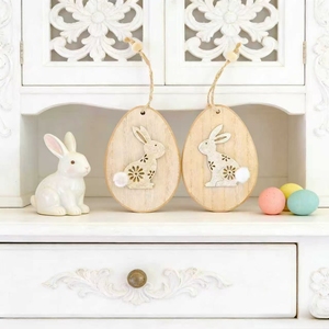 Decoraciones de Pascua de Madera Ecológicas, Adornos Colgantes de Conejito de Madera en <span class=keywords><strong>3D</strong></span>, Artículos para Fiestas de Pascua - Product Image 1