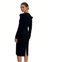 Robe midi élégante pour femme, style vintage français, en dentelle, à épaules dénudées, à volants, noir météorite, coupe ajustée, broderie à la main, hiver, pour rendez-vous