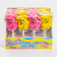 Fabrieksgroothandel op maat gemaakte Halal vegan marshmallow lolly's, zachte suikerspin met fruit smaak, 3D roze gele beer vorm voor snacks