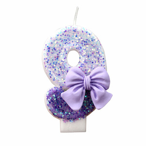 Bougie Dégradée Violette Scintillante avec Nœud, Chiffres 0-9, pour Gâteau, Princesse, Fille, Bébé, Anniversaire, Décoration de Cupcake, Mariage, Dessert, Fournitures de Pâtisserie, Cadeau - Product Image 4