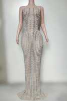 Robe de soirée longue sirène Ocstrade Hot Sheer Pearl Rhinestone, bretelles spaghetti, fente arrière, moulante, pour chanteuse, spectacle sur scène