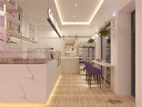 Design moderne de boutique de desserts sucrés personnalisée, design décoratif rose, comptoir de boulangerie en marbre blanc, design d'intérieur de boutique de pâtisserie