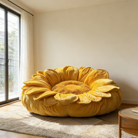 Fauteuil pouf moderne en velours en forme de tournesol, confortable, jaune, pour adultes, grand canapé paresseux au sol