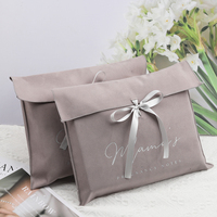 Pochette en velours personnalisée avec nœud en ruban, pochette pliable en flanelle douce pour emballage cadeau et rangement de documents