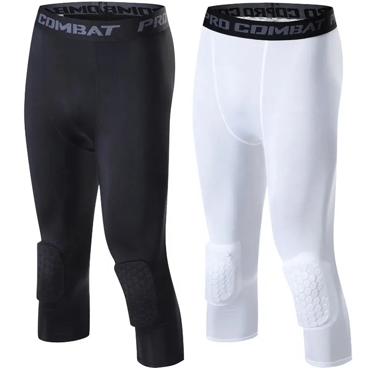 Mallas de compresión para entrenamiento atlético para hombre, pantalones de compresión acolchados de secado rápido, mallas con panal, 3/4