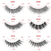 Sept paires de faux cils auto-adhésifs, cils épais et bouclés avec tiges transparentes