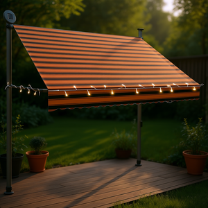 Toldo Retráctil Manual LED de 78.7 Pulgadas, Color Naranja Marrón, Iluminación Solar para Jardín, IP54, Cubierta para Terraza Exterior - Product Image 2