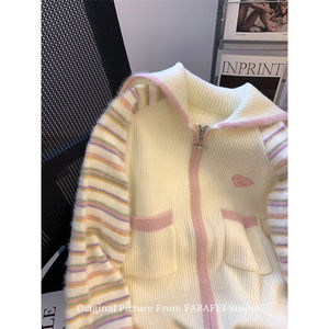 Sweet Gentle Korean Style Zipper Sweater Coat <strong>Women</strong> Autumn Lazy Soft Raccoon <strong>Fleece</strong> Knitted Square Collar <strong>Cardigan</strong> Sweater - Product Image 2