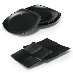 Rectangle Food Bbq Serving Tray Melamin Plate Black Stackable Plastic Dishes Restaurant