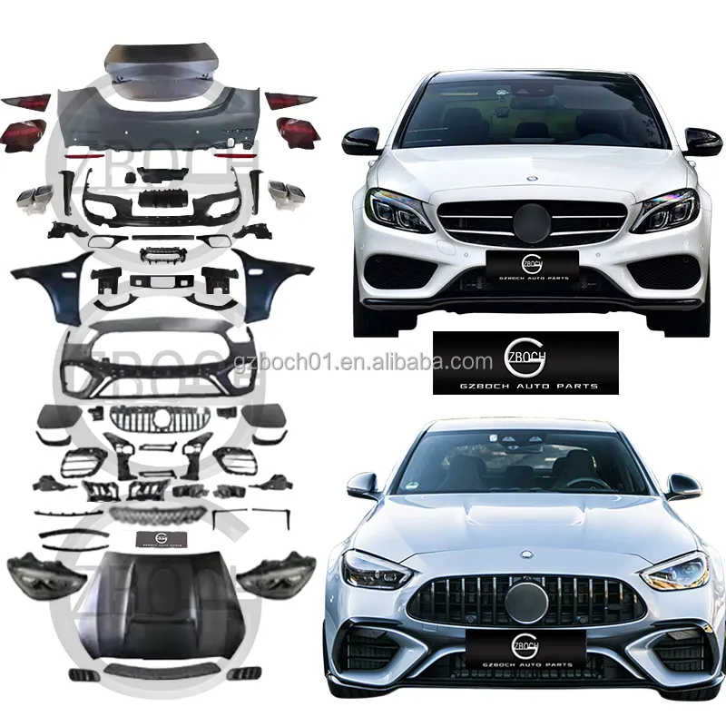 W205 อัพเกรด W206 bodykit สําหรับ Mercedes Benz C Class 2013 + W205 ถึง W206 C63 AMG รถกันชนฝากระโปรงหน้าไฟหน้าเก่าใหม่