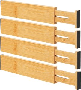 Paquete de 4 Divisores de Cajones de Bambú, Organizadores de Madera para Cómodas y Guarderías con Extremos de Espuma Suave - Product Image 1
