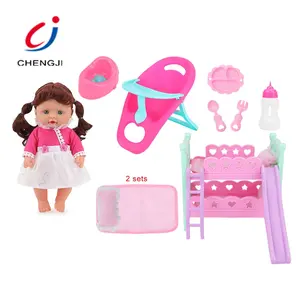 Toys r us baby dolls 12 Inch active eye drinking water pee vinyl kid baby doll toy with crib and dinning chair