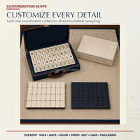 Set Mahjong Amerika Ukuran Besar Warna Biru Asap Motif Cangkang Kura-kura dengan 4 Rak, Alas Dorong, dan Tas Pembawa untuk Permainan Kelompok