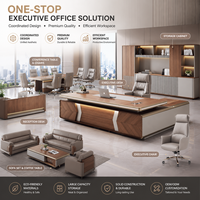 Bureau de direction en placage de bois, bois blanc bicolore avec éclairage LED, grand rangement, bureau de patron pour manager, bureau du président