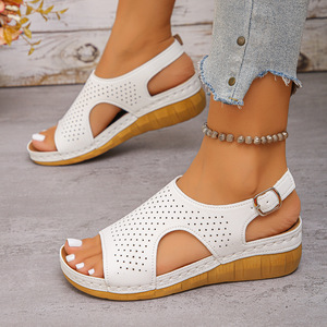 Women Summer Wedge Sandals New Hollow Breathable European and American Open-Toe Roman Sandals in Stock - Product Image 2