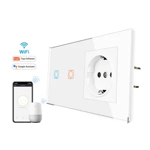 EU smart life Tempered glass white wifi no neutral Waterproof and not easy to break switch with socket