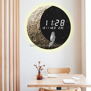 Mặt Trăng điện tử đồng hồ treo tường cho phòng khách với ánh sáng ban đêm hành tinh <span class=keywords><strong>LED</strong></span> đồng hồ treo tường với Lịch hiển thị nhiệt độ - Product Image 4