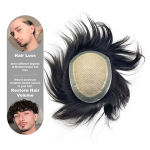 Sistema di Sostituzione dei <span class=keywords><strong>Capelli</strong></span> B23 per Uomo, Toupet con Base in Seta Durevole per <span class=keywords><strong>Capelli</strong></span> Diradati e Zone Calve, Traspirante e Confortevole - Product Image 1