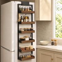 Keuken Heavy Duty 2-in-1 wandmontage & hangende kruidenrek 6-laags over-de-deur voorraadkast organizer met verstelbare houten manden