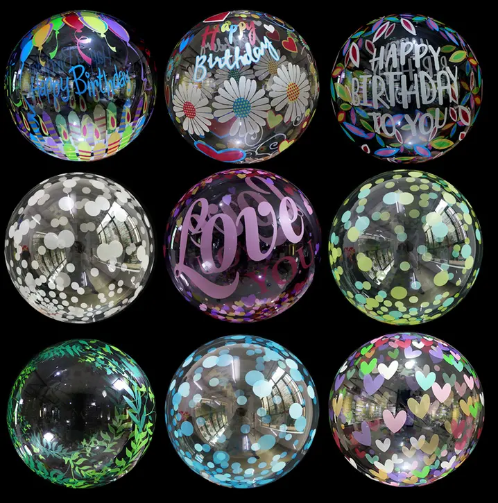 Bolas bobo balões transparentes, 20 polegadas, feliz aniversário, pvc, impressão de balões bobo, decoração de casamento e aniversário