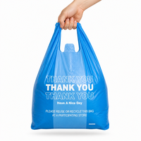 Sacs à poignées latérales imprimés « Merci » bleus, extensibles, réutilisables, recyclables, pour courses, emballage de détail, imperméables