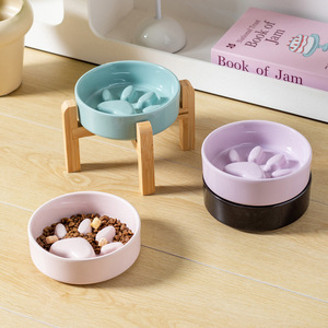 Easy-to-Clean Modern Ceramic Wooden Stand <strong>Cat</strong> Bowl-Elevated <strong>Slow</strong> <strong>Feeder</strong> for Kittens &amp; Senior <strong>Cats</strong> Eco-Friendly - Product Image 3