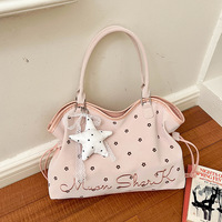 Sac fourre-tout en PU pour femme avec motif à pois et lettres, sac à main à bandoulière grande capacité pour le shopping quotidien