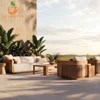 Ensemble de canapés d'extérieur modernes et confortables en teck et corde, avec coussins imperméables, résistant aux UV, pour jardin, cour et appartement