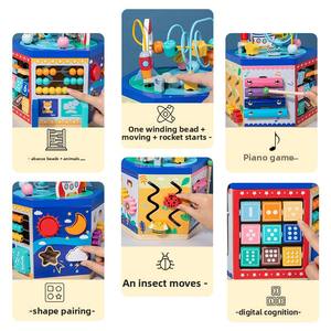 Cube d'activités Montessori en bois 7 en 1 pour enfants <span class=keywords><strong>de</strong></span> 1 à 3 ans, jouet éducatif, labyrinthe <span class=keywords><strong>de</strong></span> perles, trieur <span class=keywords><strong>de</strong></span> formes, écologique, unisexe, château à compartiments - Product Image 3