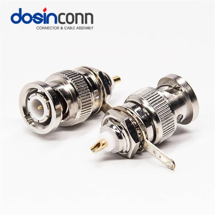 Đầu Nối Chân BNC Đồng Trục Đầu Cắm Đực Và Giắc Cái 50Ohm 75ohm Cáp Vách Ngăn Gắn Bảng Mạch PCB Loại Hàn Uốn Thẳng