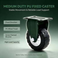 Roue de chariot à roulement fixe en PU vert foncé, à usage moyen, non pivotante, pour mobilier