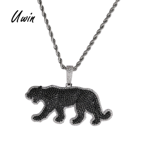 2024 ciondolo pantera nera alla moda UWIN CZ con collana di leopardo animale ghiacciata gioielli Unisex - Product Image 1