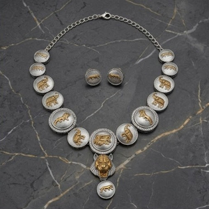 DIVYORO Ensemble de collier et boucles d'oreilles en or et argent, design inspiré de la faune, bijoux de créateur tendance - Product Image 2