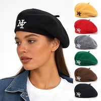 Béret en laine brodé avec logo NY, béret vintage chaud pour femme, automne-hiver