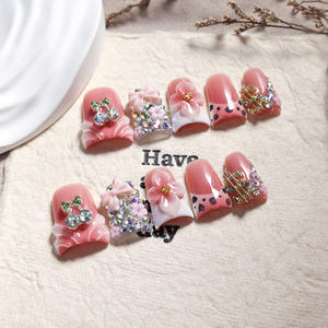 Faux <span class=keywords><strong>ongles</strong></span> à presser Holy Mother Duck Bill faits main, <span class=keywords><strong>rose</strong></span> printemps 2026, très tendance, style French, avec perles et breloques fleurs 3D - Product Image 3