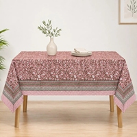 Linge de table vintage 100% coton à imprimé floral rose, nappe décorative pour table à manger