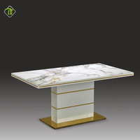 Luxus Sinter stein Rechteck Esstisch Set 4 Stühle Modern Gold Edelstahl Restaurant Esszimmer möbel