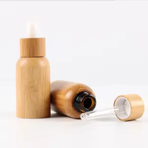 Bamboo Cosmetic Container 10ml 15ml 20ml 30ml 50ml 100ml Essential Oil Serum Glass Dropper Bottle With Bamboo Cap