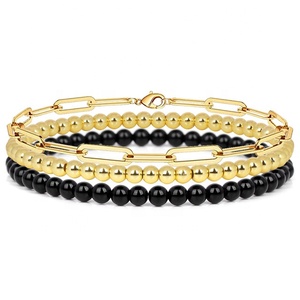 3 pièces/ensemble, Bracelet à maillons en acier inoxydable, 4mm, pierres précieuses rondes, cristal <span class=keywords><strong>de</strong></span> guérison, <span class=keywords><strong>pierre</strong></span> <span class=keywords><strong>de</strong></span> Quartz, perlé, Bracelet réglable - Product Image 5